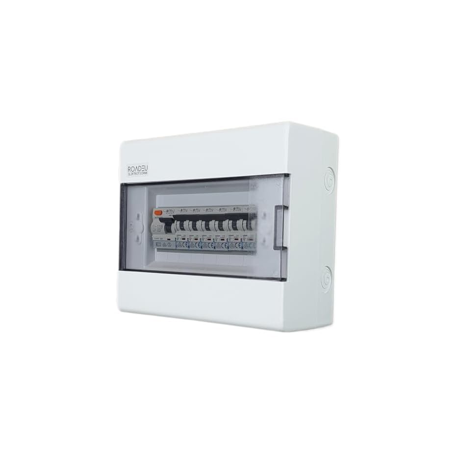 roadeu boîte à disjoncteurs tableau Électrique Équipé d’un interrupteur différentiel type a/ac et de disjoncteurs 2p phase + neutre, 4x 16a 2x 10a "c". répartiteur de courant 230v