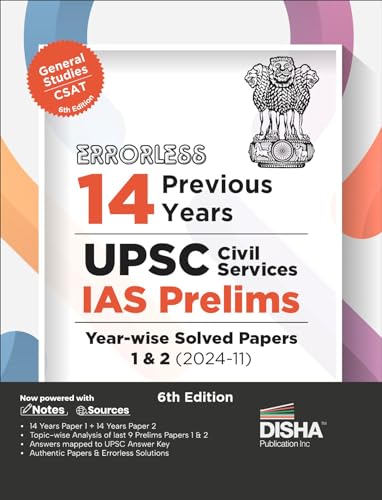 Errorless 14 Previous Years UPSC Civil Services IAS Prelims Year-wise Solved Papers 1 & 2 (2024 - 11) 6th Edition | General Studies & Aptitude (CSAT) Original PYQs Papers
