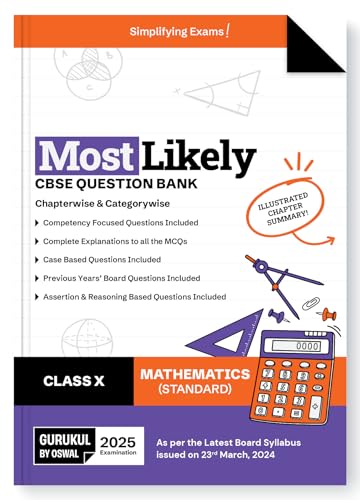Gurukul By Oswal Maths (Standard) Most Likely CBSE Question Bank for Class 10 Exam 2025 - Chapterwise & Categorywise, Chapter Summary, Competency Focused, MCQs, Case, A&R, Previous Years' Board Qs