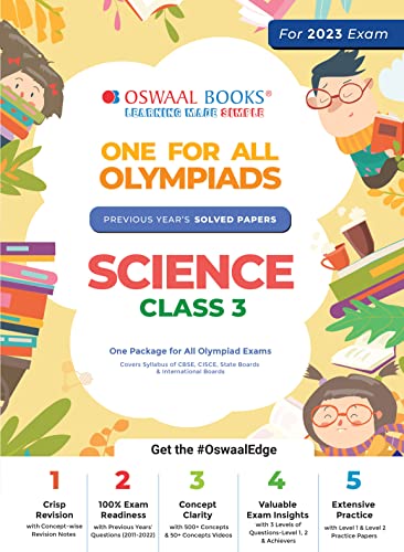 Oswaal One For All Olympiad Previous Years' Solved Papers, Class-3 Science Book (Useful book for all Olympiads) (For 2023 Exam)