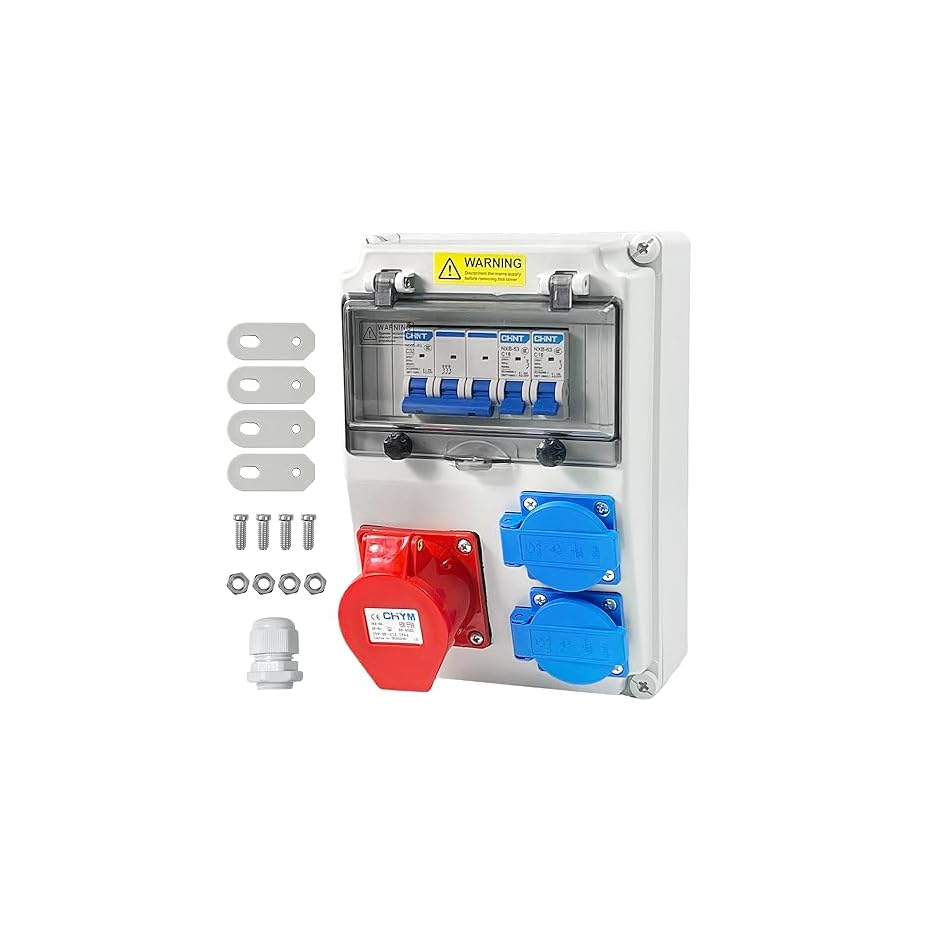 coffret de chantier avec disjoncteur, ip54 coffret Électrique de chantier avec 2 prises schuko 16 a et prise cee 5 broches, distributeur de puissance consommée pour ateliers et usines