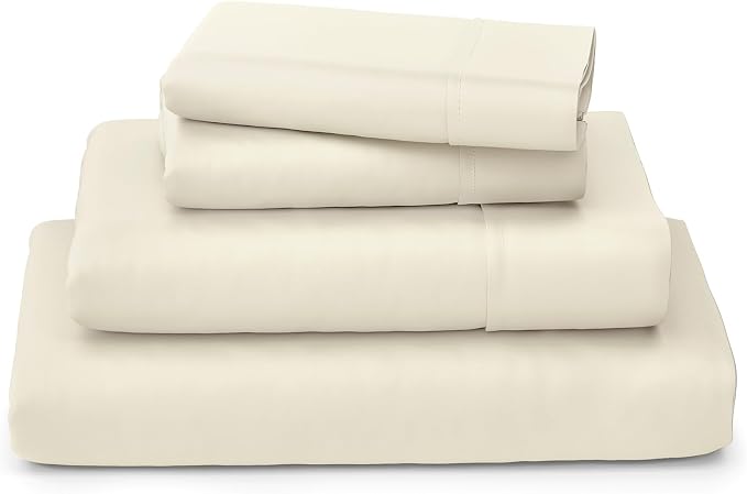 Cosy House Collection Luxury Bamboo Sheets - Blend of Rayon Derived from Bamboo - Cooling & Breathable, Silky Soft, 16-Inch Deep Pockets - 4-Piece Bedding Set - Queen, Cream