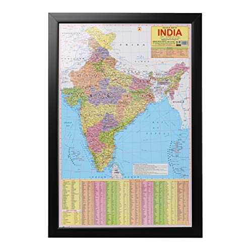 India Political Laminated & Framed Geography Studies(Latest Jammu & Kashmir Boundary) Framed Wall Map English Language Size (55 x80 cm)