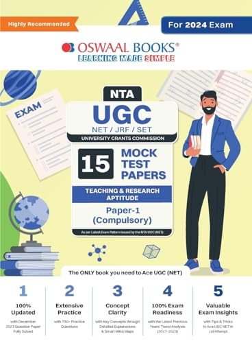 Oswaal NTA UGC NET/ JRF/ SET Paper-1 (Compulsory) | 15 Mock Test Papers | Teaching & Research Aptitude | For 2024 Exam