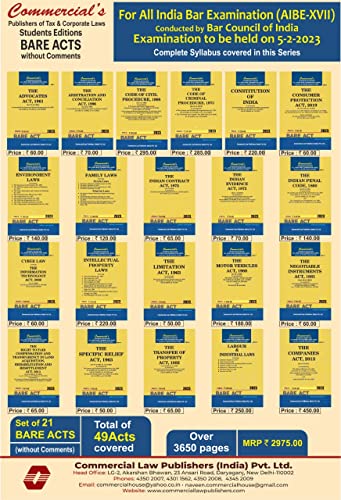 Commercial's AIBE Combo Pack : Students Editions Bare ACT Without Comments As Per Bar Council of India Notification - Set of 21 Books : 2023/edition