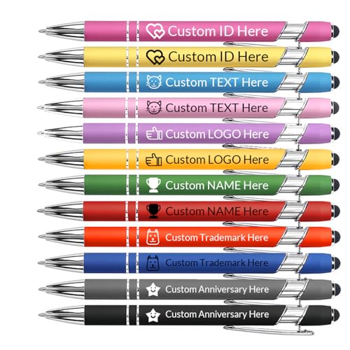 Custom Pens in Bulk, Personalized Engraved Pen with Name, Logo, or Text, Stylus Tip for Touchscreen, Smooth Black Ink, Promotional Business Pens for Marketing, Events, Gifts