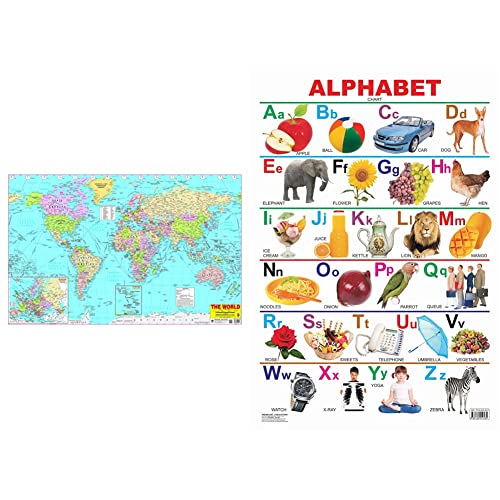 World Map - Laminated Both Sides+Alphabet Educational Wall Chart for Kids - Both Side Hard Laminated (Size 48 x 73 cm)