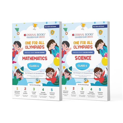 Oswaal One For All Olympiad Previous Years' Solved Papers Class 4 (Set of 2 Books) Maths & Science for 2024-25 Exam