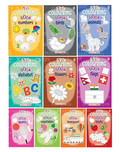 Little Colouring Books for Kids (Set of 10 Books) - Gift to children for painting, drawing and colouring - Alphabets, Animals, Birds, Flags, Flowers, ... Transport, Vegetables - 3 to 6 years old