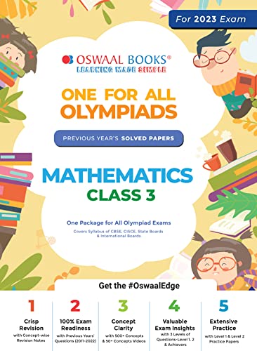 Oswaal One For All Olympiad Previous Years' Solved Papers, Class-3 Mathematics Book (Useful book for all Olympiads) (For 2023 Exam)