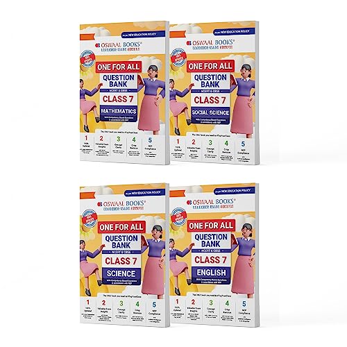 Oswaal One For All Question Banks NCERT & CBSE Class-7 (Set of 4 Books) Maths, Science, Social Science, and English (For 2023 Exam)