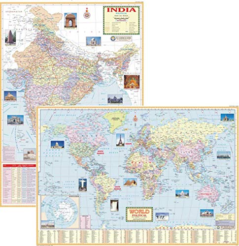TCM03E | Teachingnest TN's Combo 3 : India Political Map 70x100 cm + World Political Map 100x70 cm English