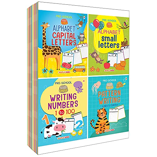 Writing Books for Kids | 3 to 5 Years Old Children | Learn and Practice ABC Capital Letters, Small Letters, Number 1-100, Pattern Writing (Set of 4 Books) - LKG [Paperback] Maple Press