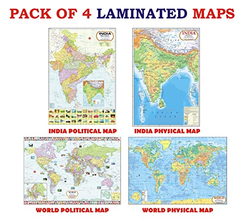 India & World Map ( Both Political & Physical ) | LAMINATED | SET OF 4 | Useful for UPSC, SSC, IES and other competitive exams