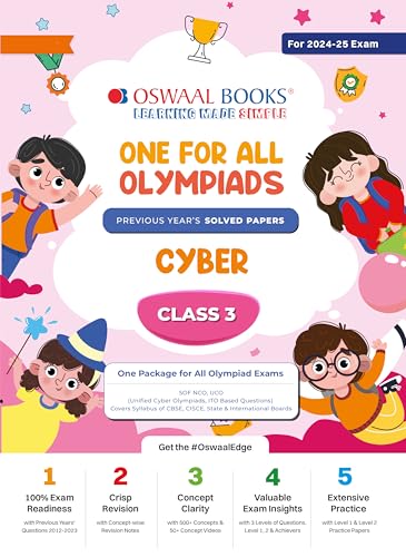 Oswaal One For All Olympiad Class 3 Cyber | Previous Years Solved Papers | For 2024-25 Exam