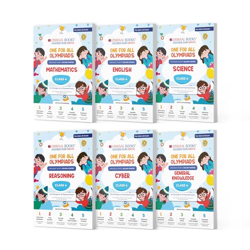 Oswaal One For All Olympiad Previous Years' Solved Papers Class 4 (Set of 6 Books) Maths, English, Science, Reasoning, Cyber & General Knowledge (For 2024-25 Exam)