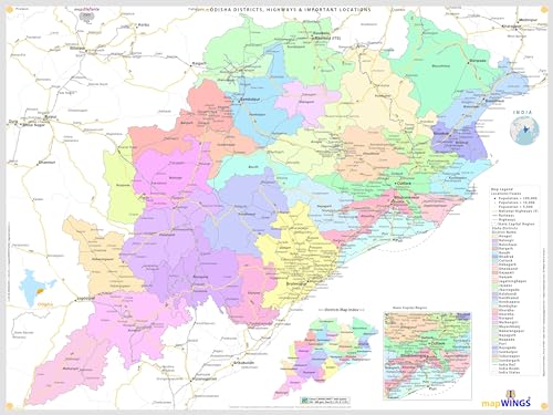 Maps of ( ODISHA ) | Set of 2 | 1 - map.Elefante Map with Districts,Locations,Road,Rail | 2 - key.Routes Map with NH,Rail Network | 2 ft. X 1.5 ft. | Cotton CANVAS Matte 380 GSM