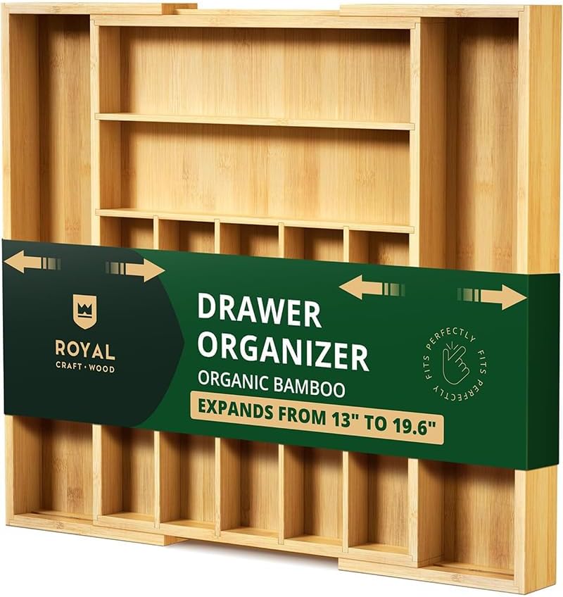 ROYAL CRAFT WOOD Luxury Bamboo Kitchen Drawer Organizer - Silverware Organizer - Utensil Holder and Cutlery Tray
