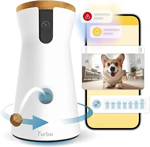 Furbo 360° Dog Camera - Unlock Camera & Smart Features w/ Paid Plan: Home Security & Dog Safety Alerts, Rotating Treat Dispenser w/ Speaker, Smart Cam w/ Phone App (Subscription Required, 3mo Minimum)