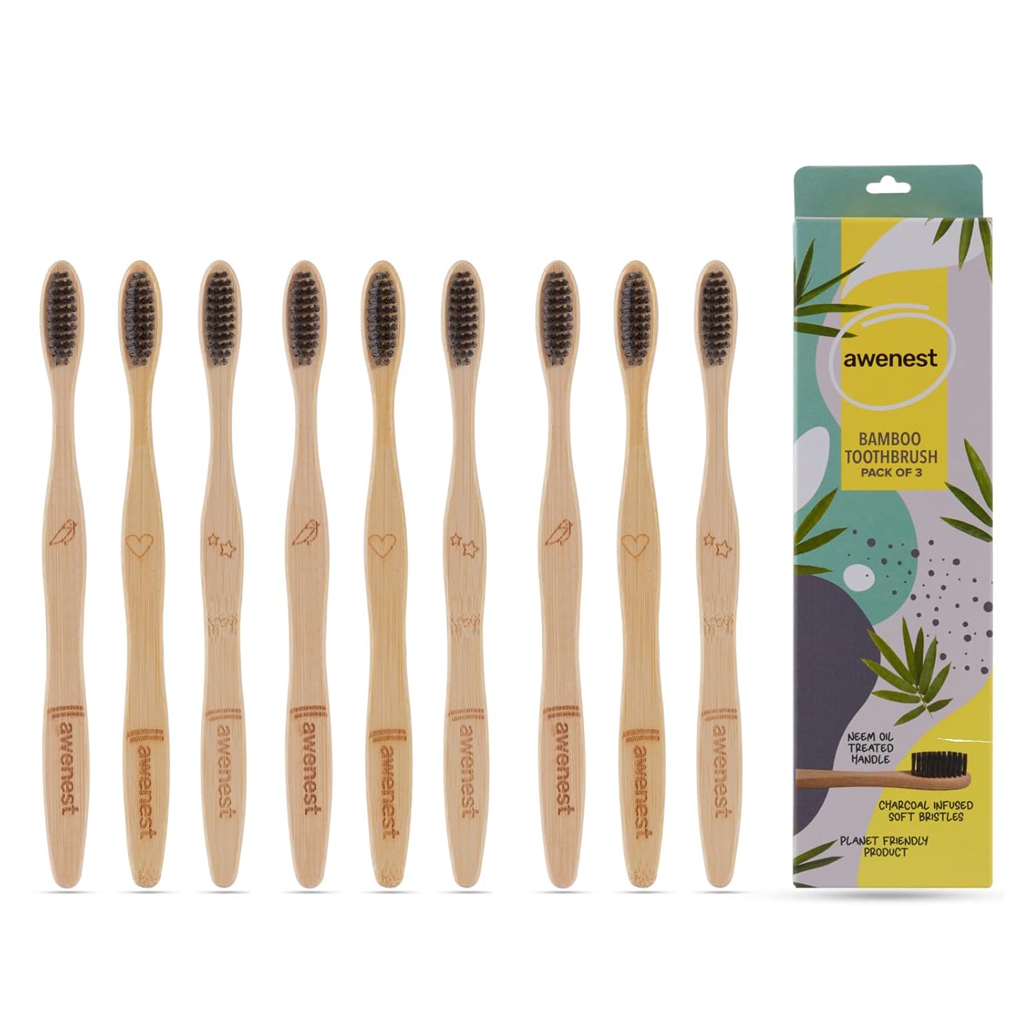 awenest Bamboo Toothbrush With Charcoal Activated Soft Bristles