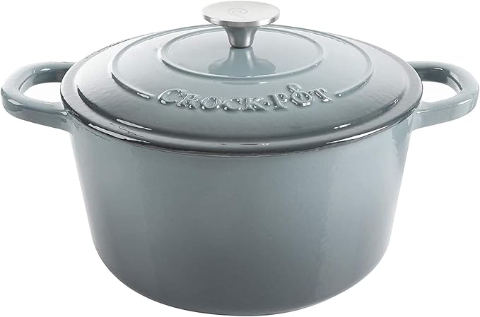 Crock Pot Artisan 5 Quart Enameled Cast Iron Round Dutch Oven, Slate Gray