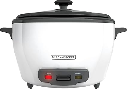 BLACK+DECKER Rice Cooker 14-Cup (Cooked) with Steaming Basket, Removable Non-Stick Bowl, White