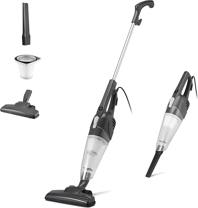 Amazon Basics 2-in-1 Stick Vacuum Cleaner for Home, Convertible to Handheld, Lightweight (3.9 LBS), with Washable HEPA Filter, 0.5L Dust Cup and Crevice Tools, 19.7-Ft Cord, 300W, Black