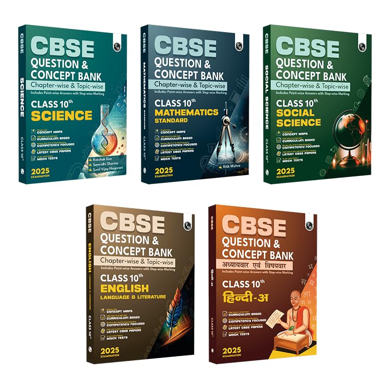 PW CBSE Question Bank and Concept Bank (QCB) Class 10 Mathematics, Science, Social Science, English Language & Literature, Hindi A Combo Set of 5 Books For 2025 Board Exams