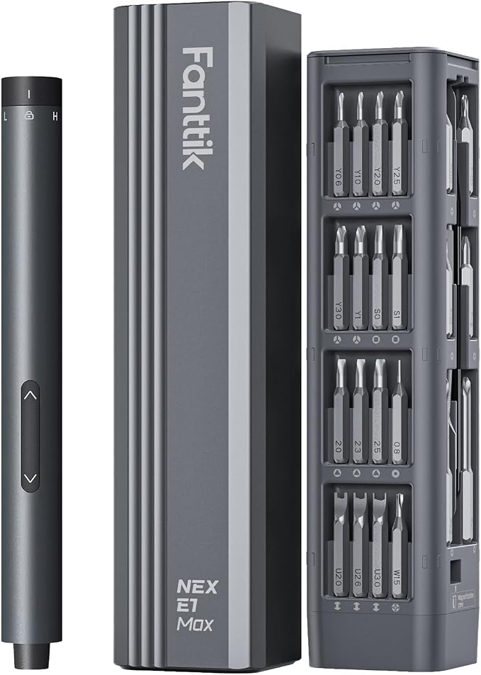Fanttik E1 Max 3.7V Electric Screwdriver, Mini Precision Screwdriver Set, 50 Magnetic Bits, Magnetic Storage, 5/32‘’Hex, Repair Tool Kit for Electronics Phone Camera Laptop Watch (Grey)