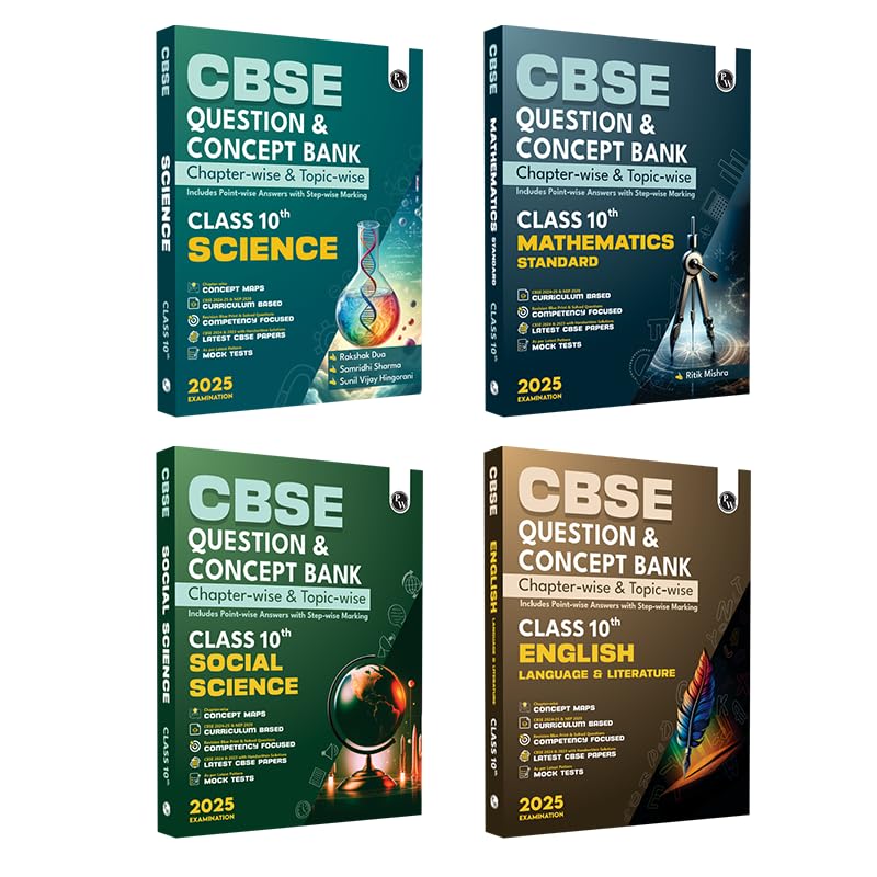 PW CBSE Question and Concept Bank (QCB) Class 10 Science, Mathematics (Standard), Social Science and English Language & Literature Combo Set of 4 Books For 2025 Board Exams