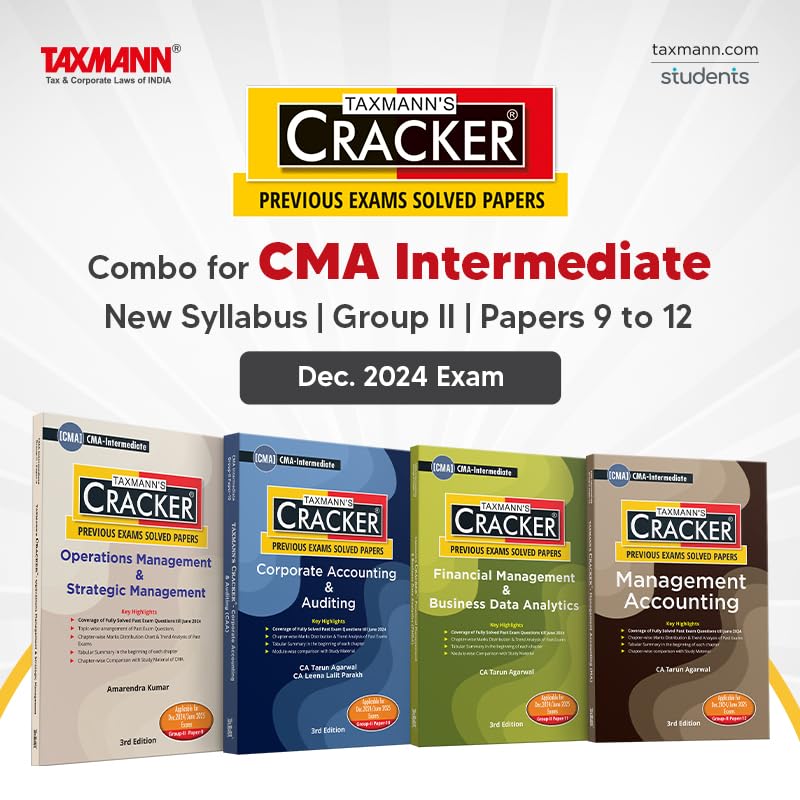 Taxmann's CRACKER COMBO for CMA Inter | New Syllabus | Dec. 2024/June 2025 Exams – Group II | Papers 9 to 12 | CRACKER Series | OMSM, CAA, FMDA, and MA | July 2024 Edition | Set of 4 Books