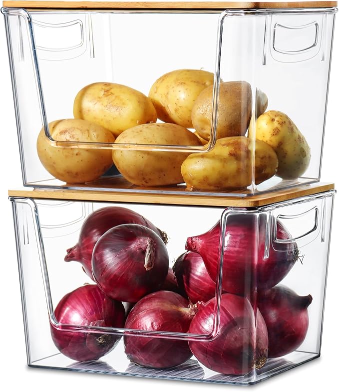 Pantry Organizers Storage, 2 Set Stackable Kitchen Counter Organizers for Onion, Potato, Fruit, Produce, Vegetable