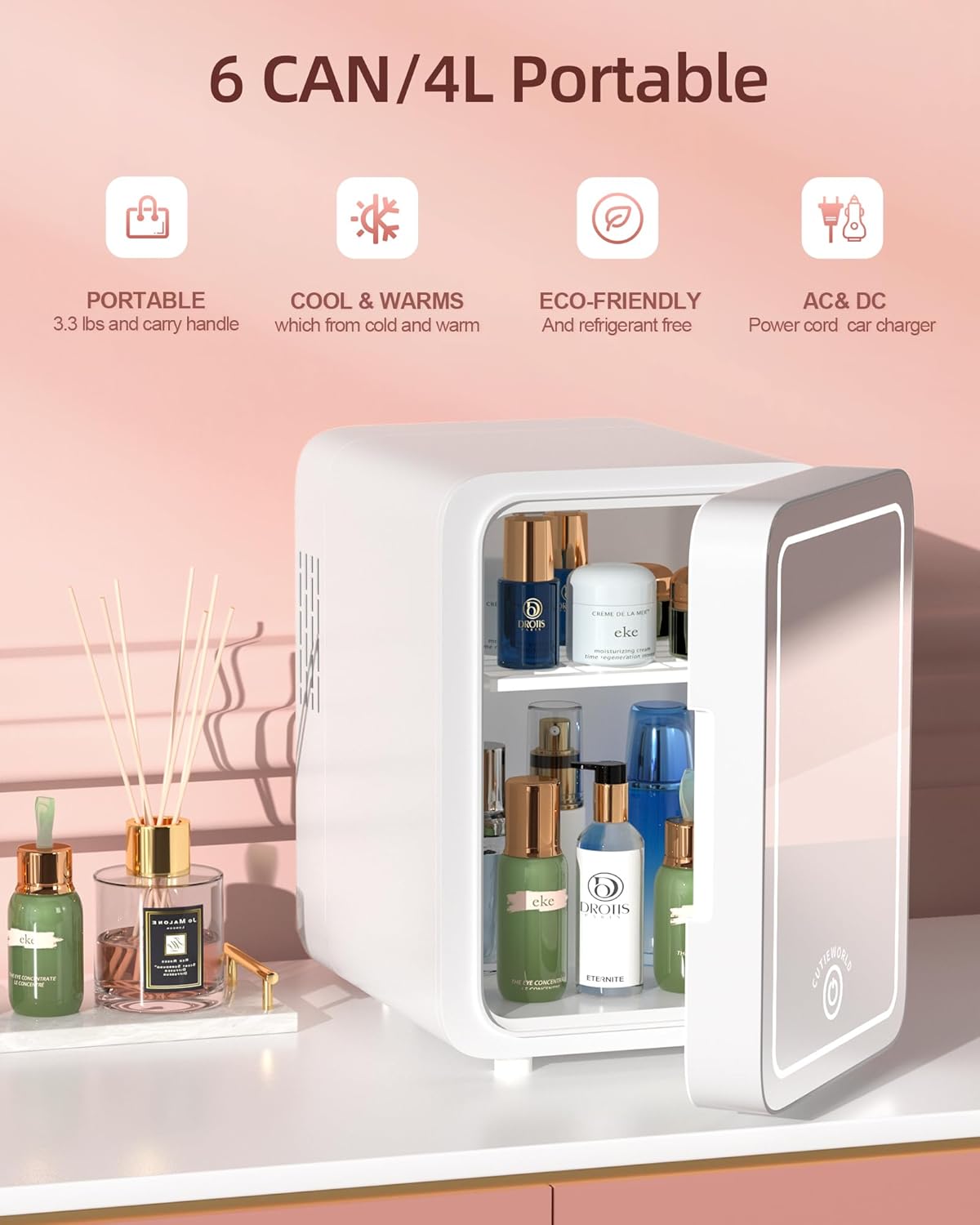 Skincare Fridge With Dimmable LED