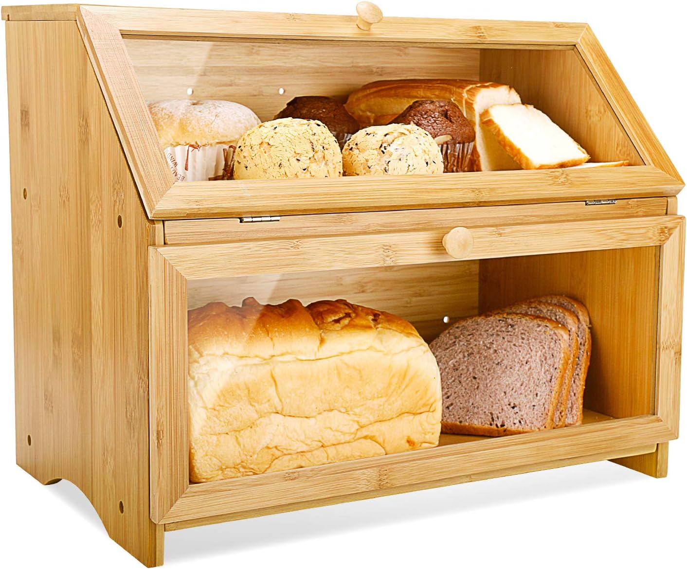 HOMEKOKO Double Layer Large Bread Box for Kitchen Counter (Natural Bamboo)