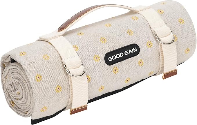 Picnic Outdoor Blankets Waterproof Large - Beach Mat Sand Free Foldable with Carry Strap | Portable Camping Blanket | Park Blanket for Grass Park, Hiking, Travel, Concerts, Indoor (Yellow Flower)