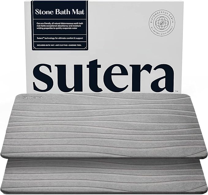 SUTERA - Stone Bath Mat, Diatomaceous Earth Shower Mat, Non-Slip Super Absorbent Quick Drying Bathroom Floor Mat, Natural, Easy to Clean (23.5 x 15 Slate)