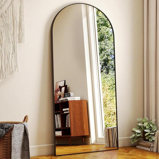 HARRITPURE 71"x30" Arched Full Length Mirror - Free Standing & Leaning, Hanging Mounted - Aluminum Frame Modern Simple Home Decor for Living Room, Bedroom & Cloakroom, Black