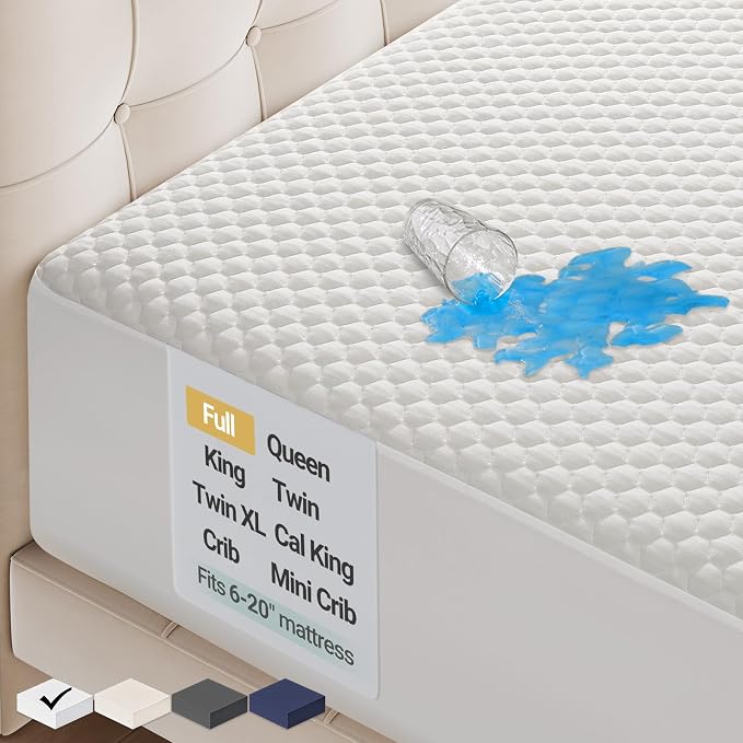 Ohgeni Waterproof Mattress Protector, Full Size, Fitted Sheet with Stretchable Pockets, Deep Sleep Noiseless Soft. Breathable Cooling Hypoallergenic Material, Mattresses Cover for Bed