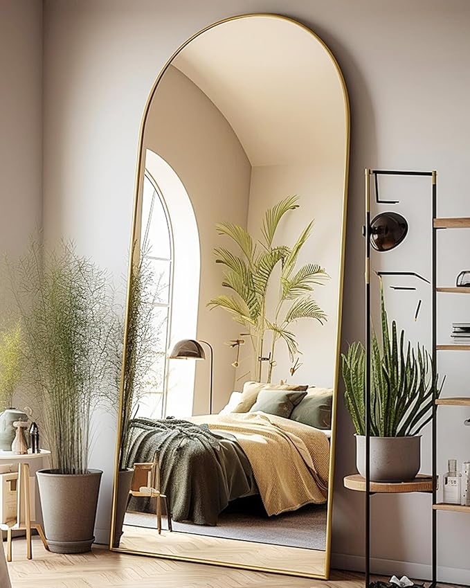 Floor Mirror, Oversized Full Length Mirror, Arched Mirror, Large Standing Mirror, Tall Mirror, Wall Mounted, FreeStanding, Giant Mirror, 71"×28", Aluminum Frame - Gold