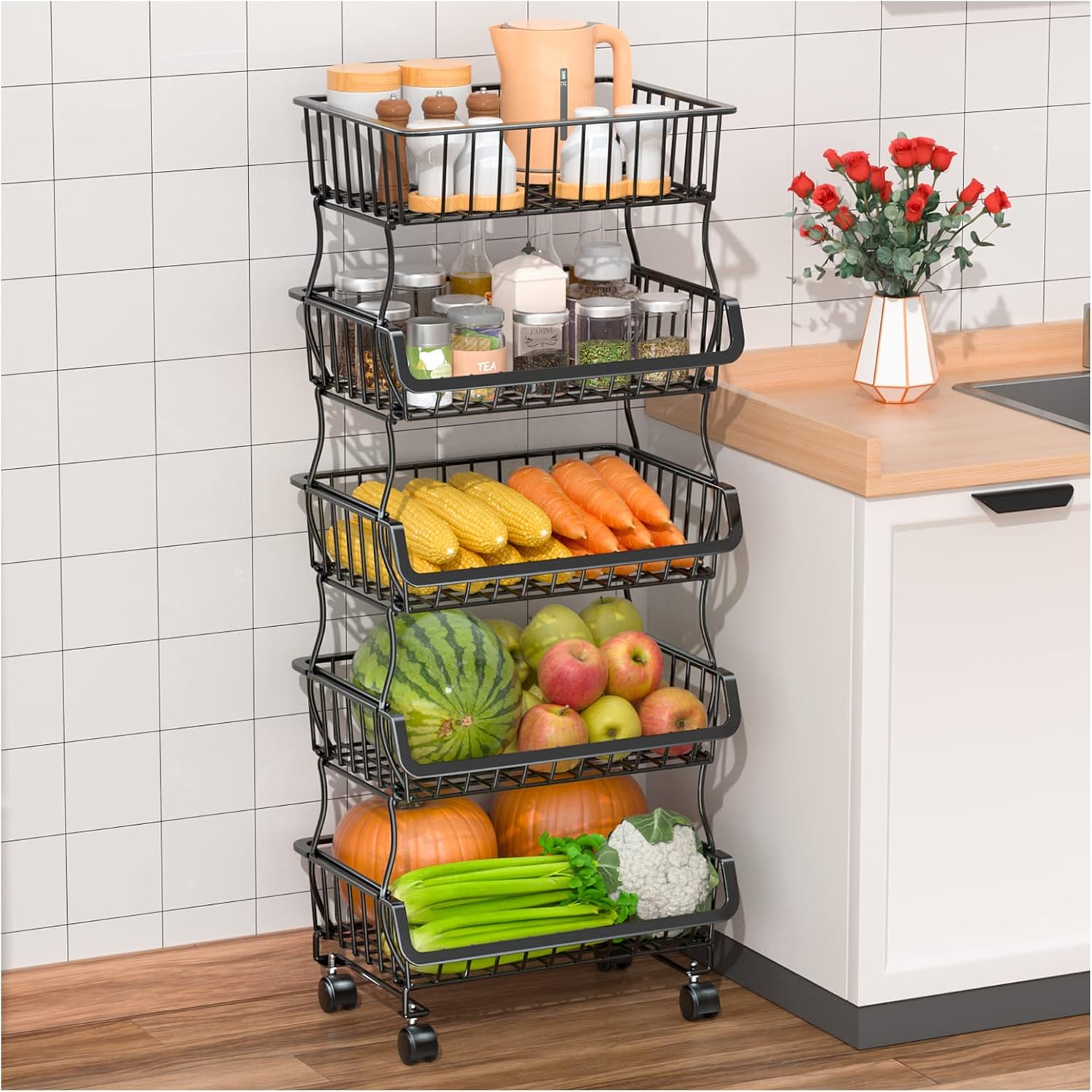 Gsiekare Fruit Vegetable Basket for Kitchen, 5 Tier