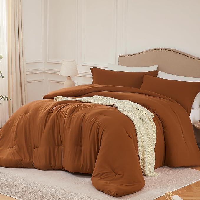 Queen Comforter Sets Terracotta,3PCS Soft Lightweight Breathable Bedding Comforter Sets for All Season, Queen Size(90''×90'' Comforter & 2 Pillowcases)