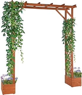 VINGLI Wooden Garden Arbor with Planter Boxes