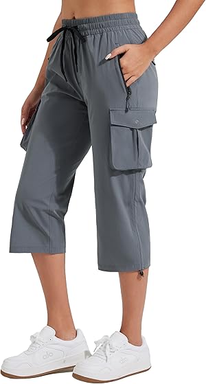 Wadenlange Damen 3/4 Sommerhose. Wanderhose Damen  mit  einem elastischen Bund mit Kordelzug