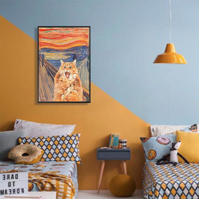 Cat Canvas Wall Art Scream 12x16 in Framed