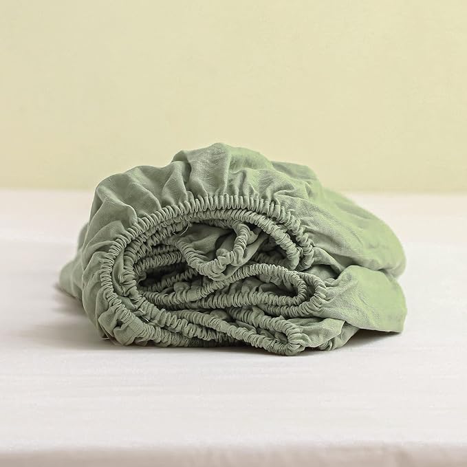 Simple&Opulence 100% Linen Fitted Sheet Queen (1 Piece), Sage Green
