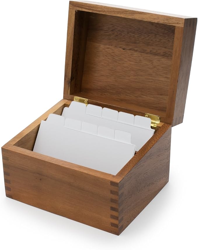 Ironwood Gourmet Acacia Wood Recipe Box with Divider Tabs, 2 Compartment, Single