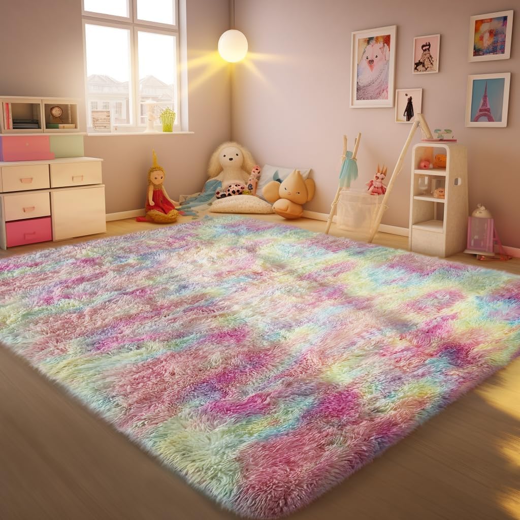 Ophanie Rainbow Colorful Area Rugs for Bedroom Girls,