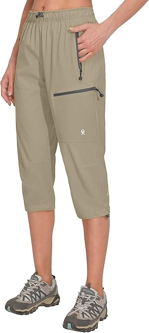 Frauen 3/4 Capri Wanderhose. Leicht und atmungsaktiv, Mikrofleece gefütterte Taille