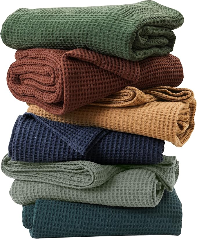 100% Cotton King Size Bed Blanket - Blue Waffle Weave Lightweight Summer Layering Blanket - 102x90in Prewashed Breathable, Woven