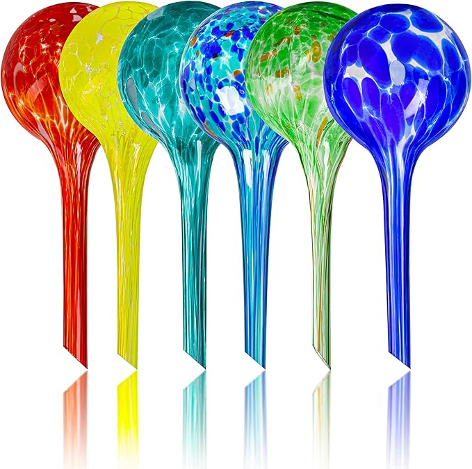 Plant Watering Globes Set of 6 - Small Self Watering Globes for Indoor & Outdoor Plants - Multicolored, Automatic, Glass Watering Bulbs for Everyday Use